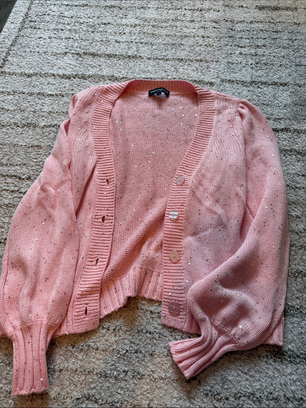 Generation Love Pink Sequin Button-Front Cardigan
